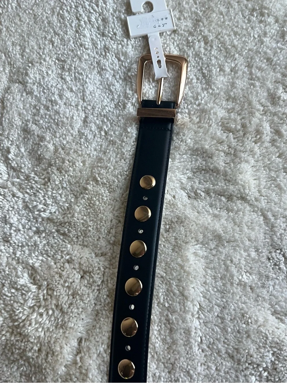 A New Day Black Leather Studded Belt with Gold Accents New Size Small